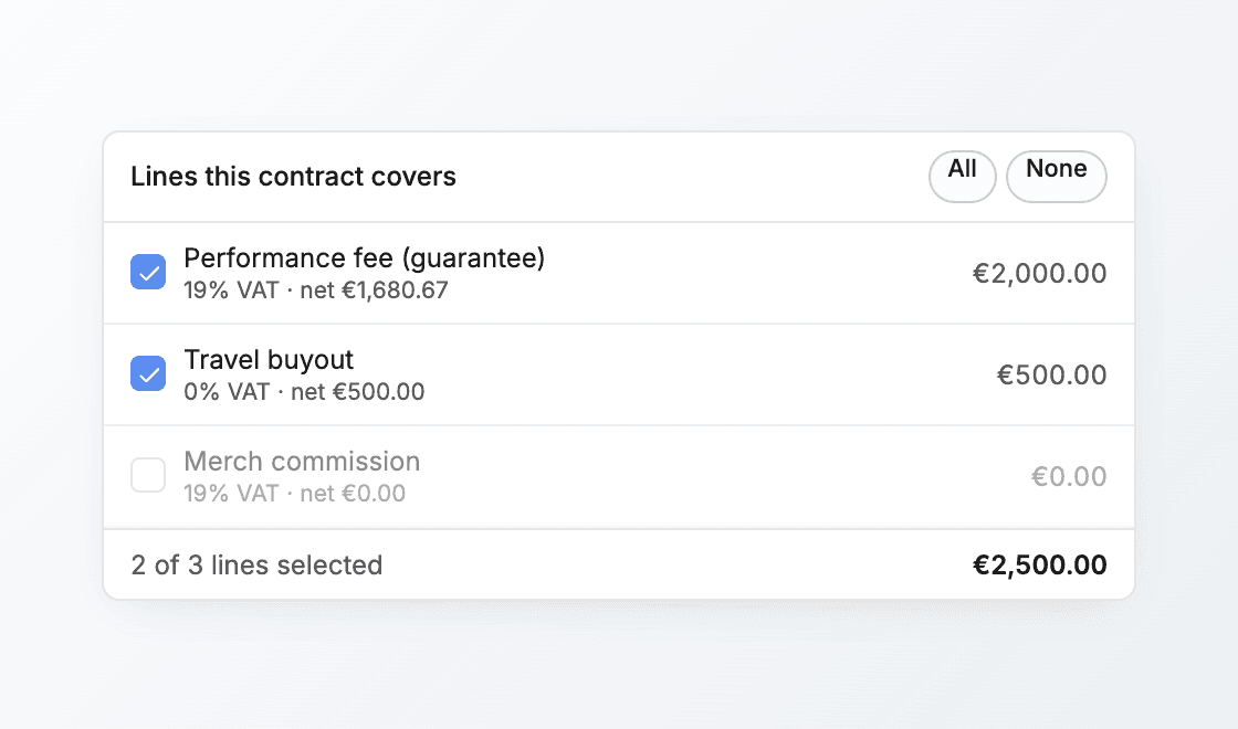 Contract line picker building the deal value
