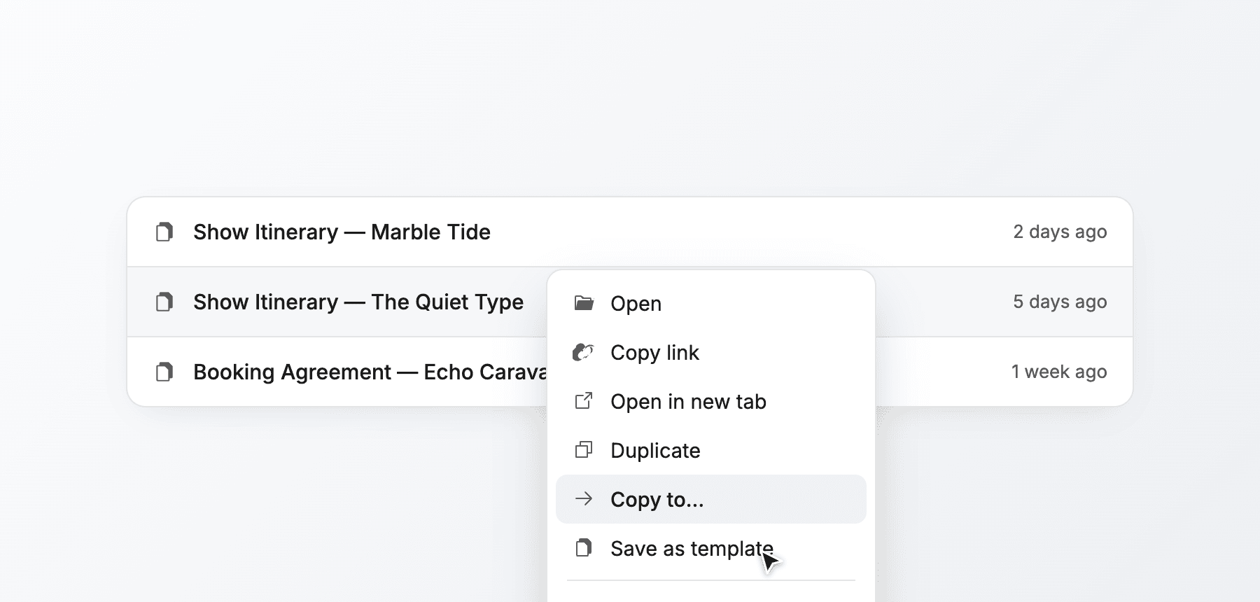 Right-click a document and choose Copy to