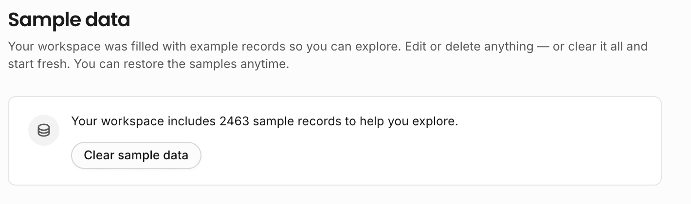 Clear sample data from Settings to Data